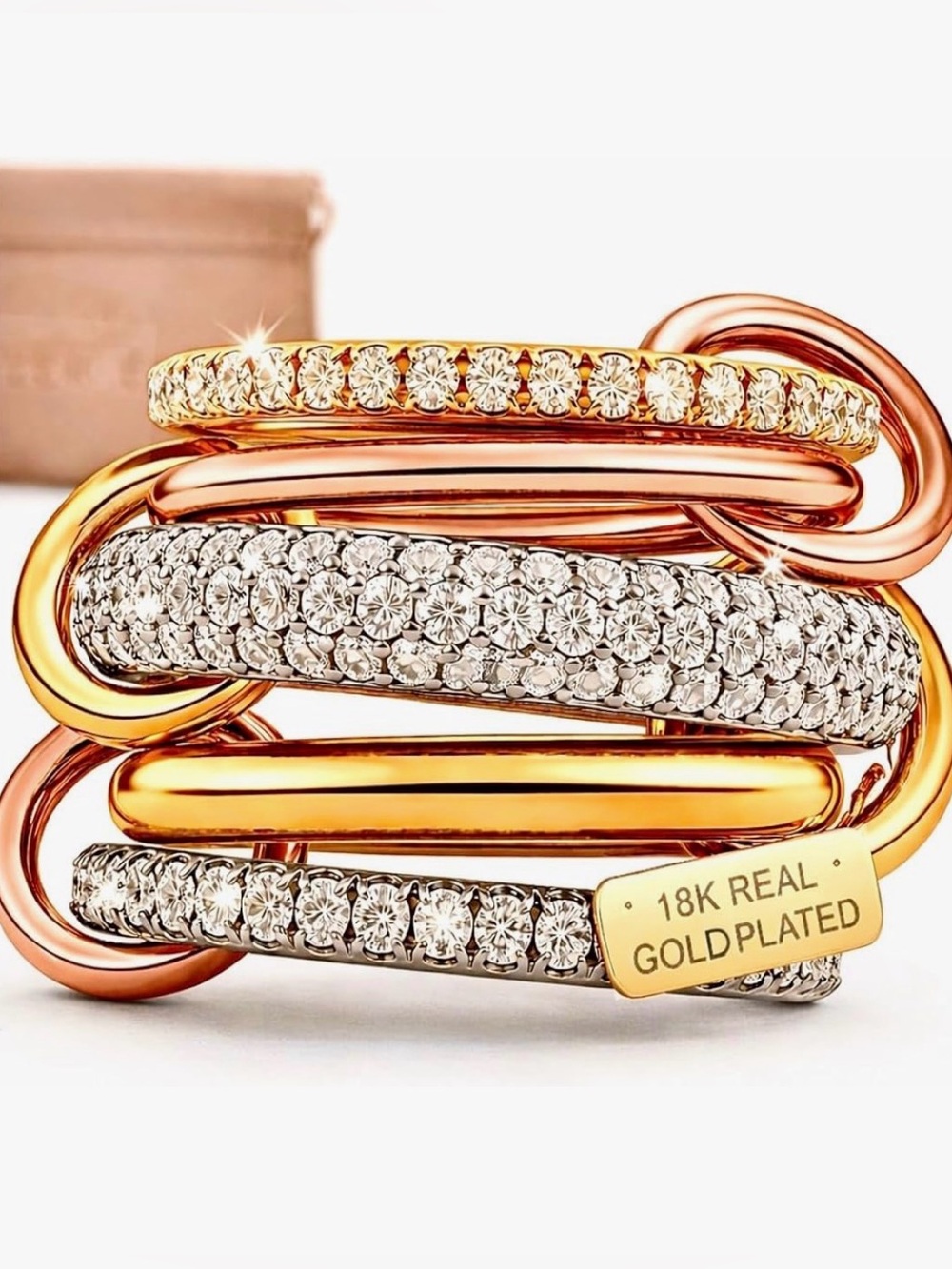 18K Gold-Plated Multi-Row Crystal Women's Ring